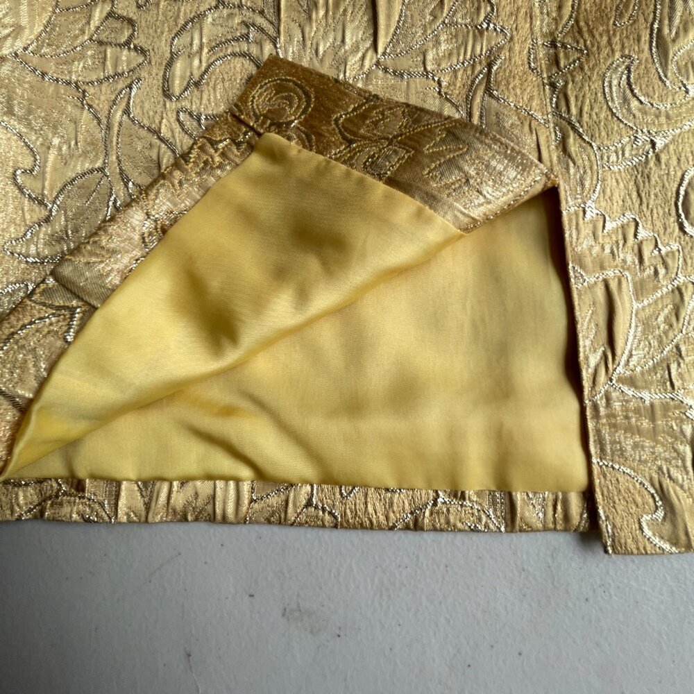 Vintage Perry Ellis Skirt 10P Gold Floral Jacquard Pockets Lined Office Siren - Picture 5 of 14